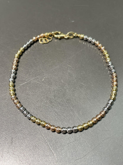 18K Gold Tri-Color Facet Bead Cut Bracelet