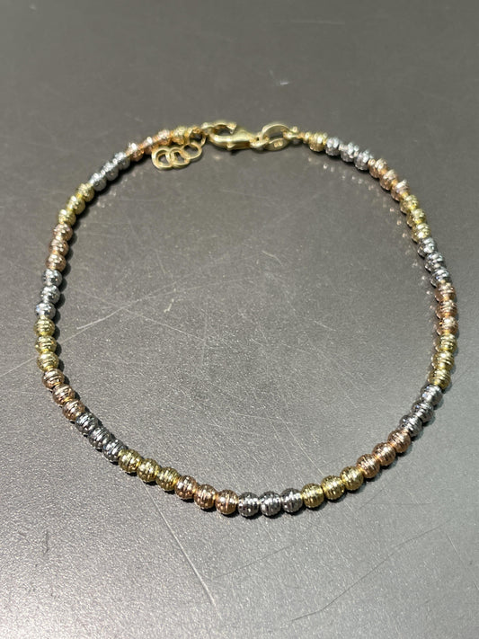 18K Gold Tri-Color Facet Bead Cut Bracelet