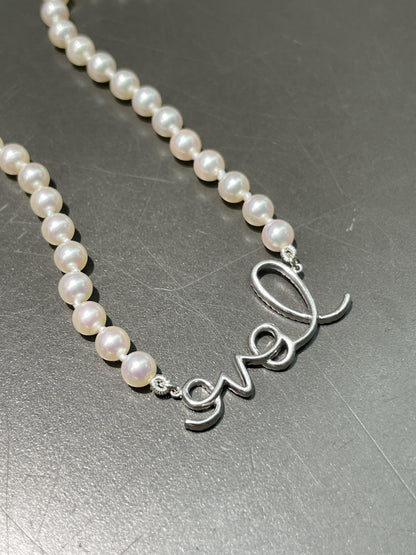 14K Gold Diamond LOVE Akoya Pearl Necklace
