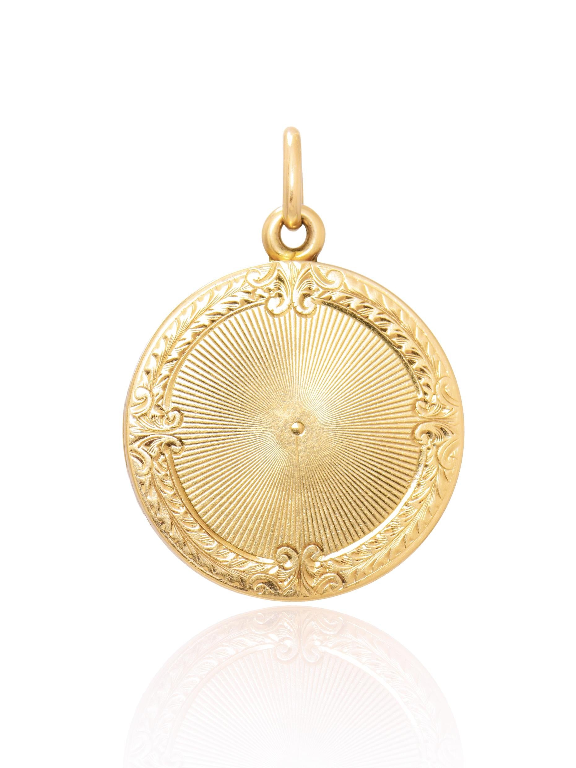 Antique 14K Gold Circle Motif Locket Pendant