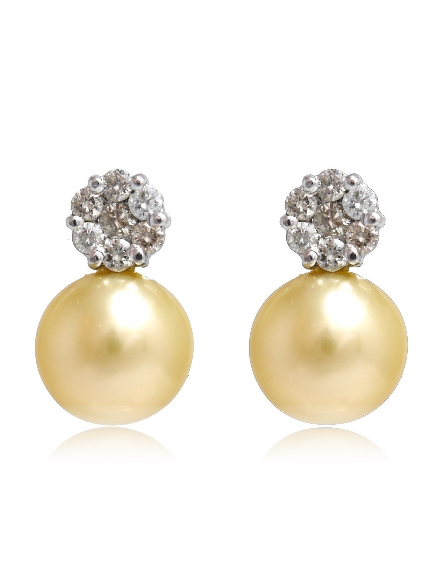 18K Gold Yellow 13.5 mm South Sea Pearl Diamond Earring