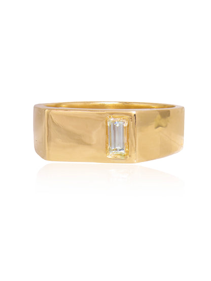 14K Gold Baguette Diamond Signet Ring
