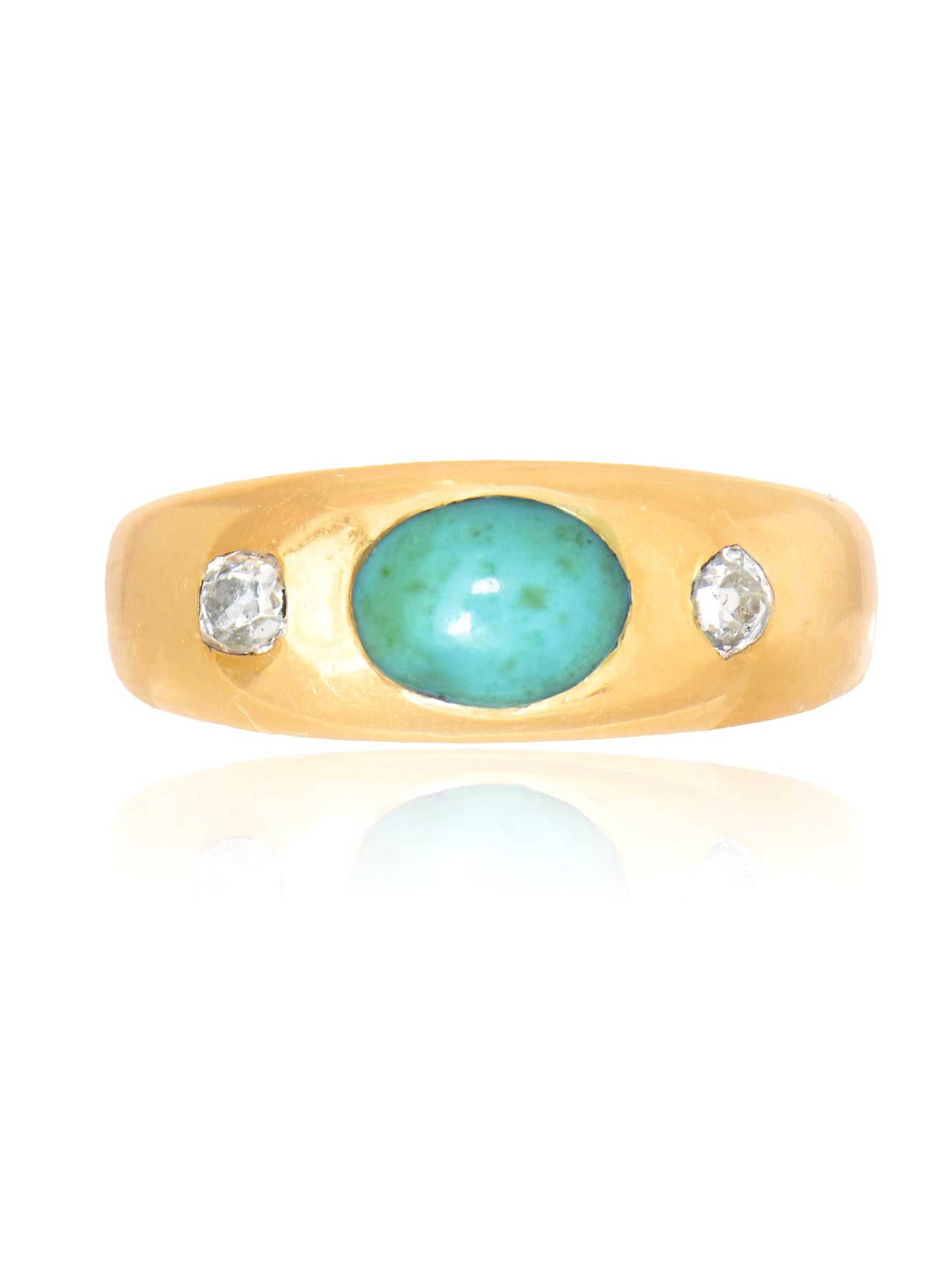 Antique English 18K Gold Turquoise Old Mine Cut Diamond Gypsy Ring