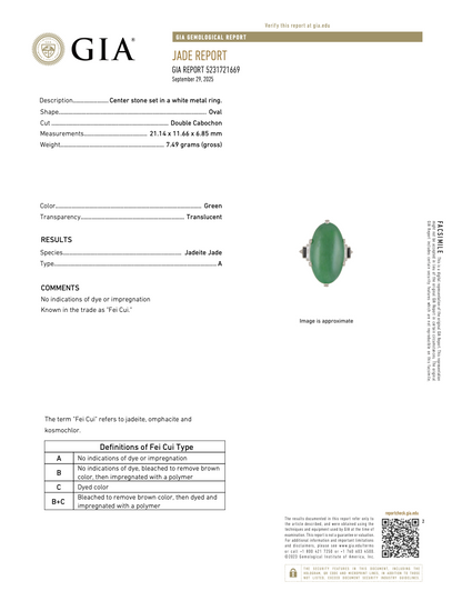 Antique Art Deco Platinum Jade Cabochon Diamond Onyx Ring GIA