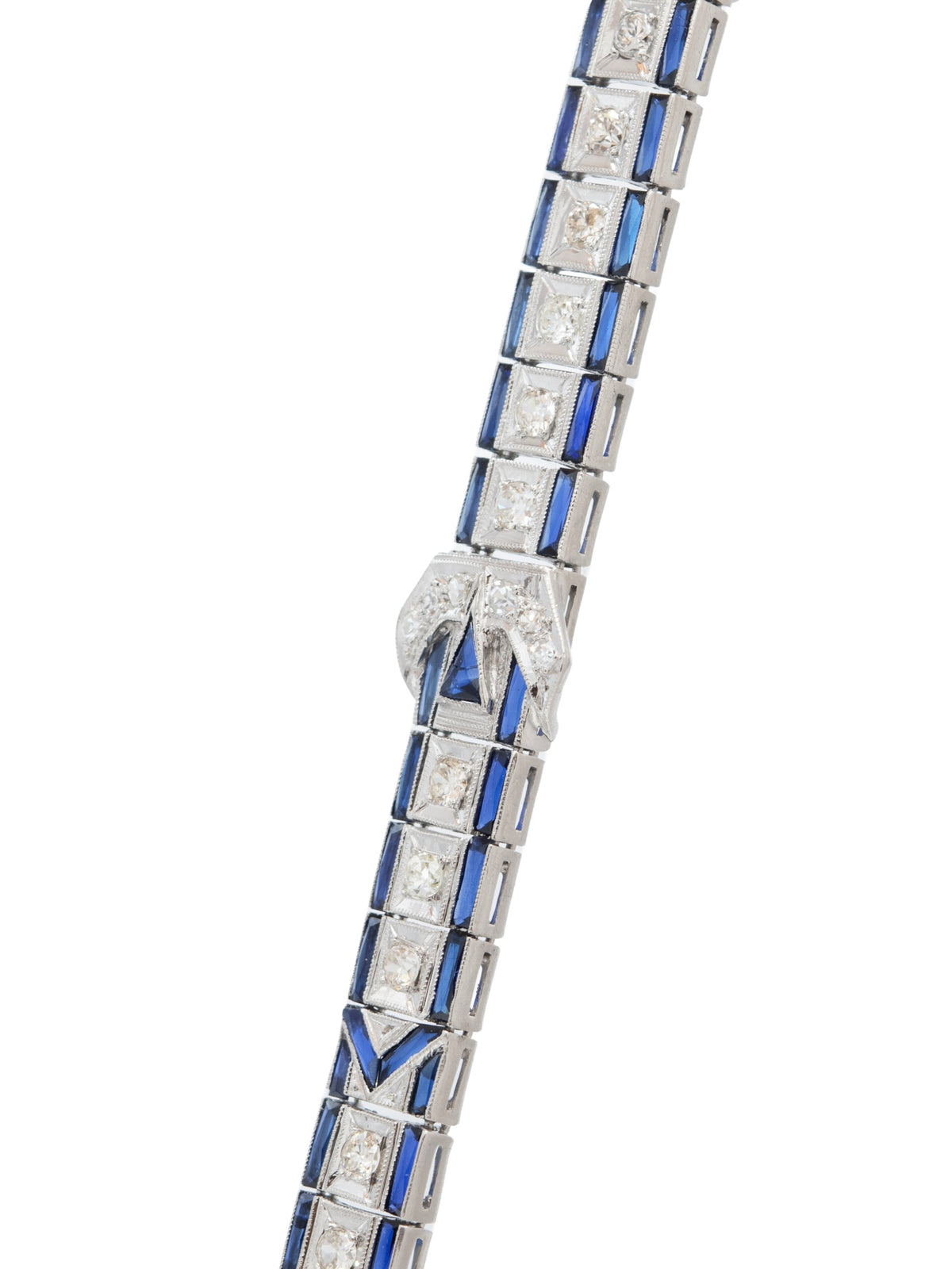 Art Deco Platinum 2.94 CTW Diamond Sapphire Buckle Bracelet