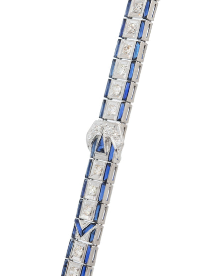 Art Deco Platinum 2.94 CTW Diamond Sapphire Buckle Bracelet