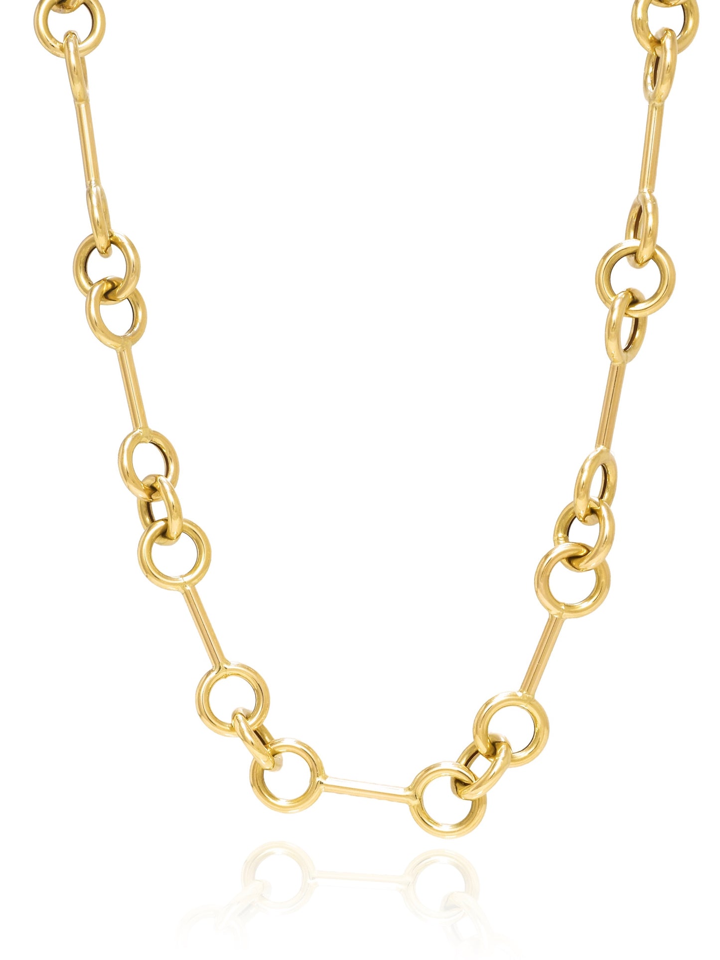14K Gold Circle Bar Link Chain Necklace