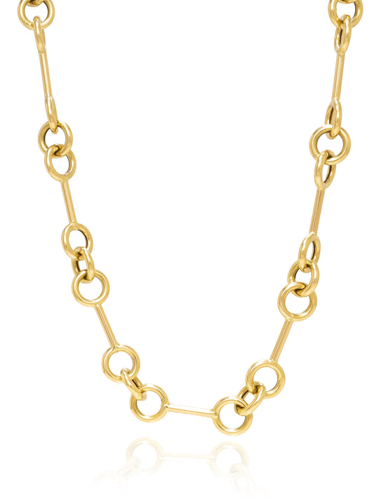 14K Gold Circle Bar Link Chain Necklace