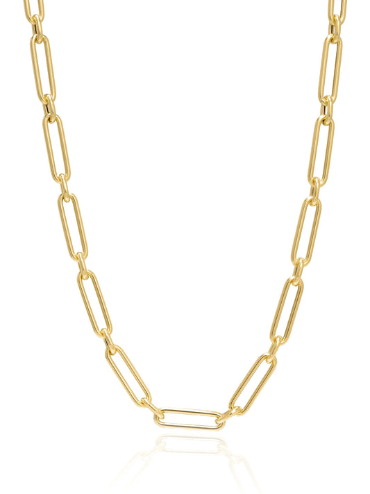 14K Gold Elongated Paperclip Link Chain Necklace