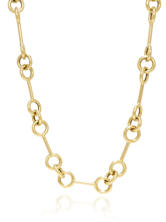 14K Gold Circle Bar Link Chain Necklace