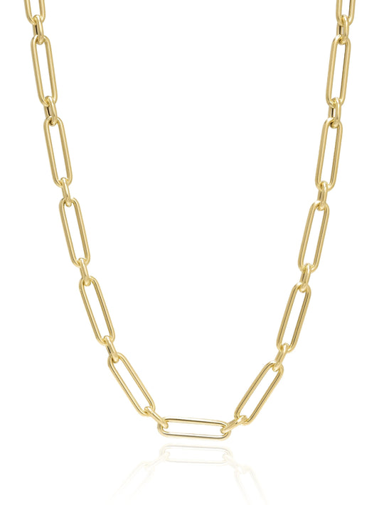 14K Gold Elongated Paperclip Link Chain Necklace