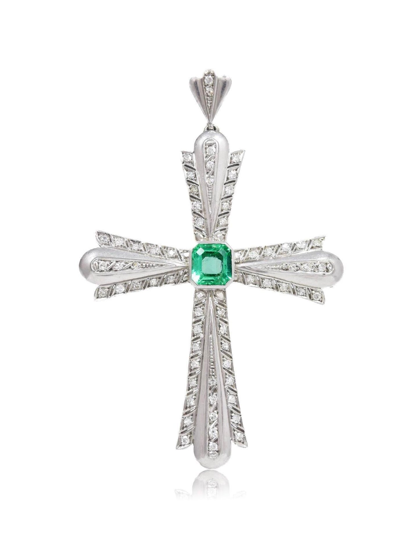 Vintage 18K Gold 3.1 CTW Colombian Emerald Diamond Cross Pendant