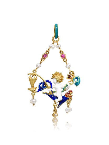 Victorian Revival En-Ronde Bosse Enamel Pendant