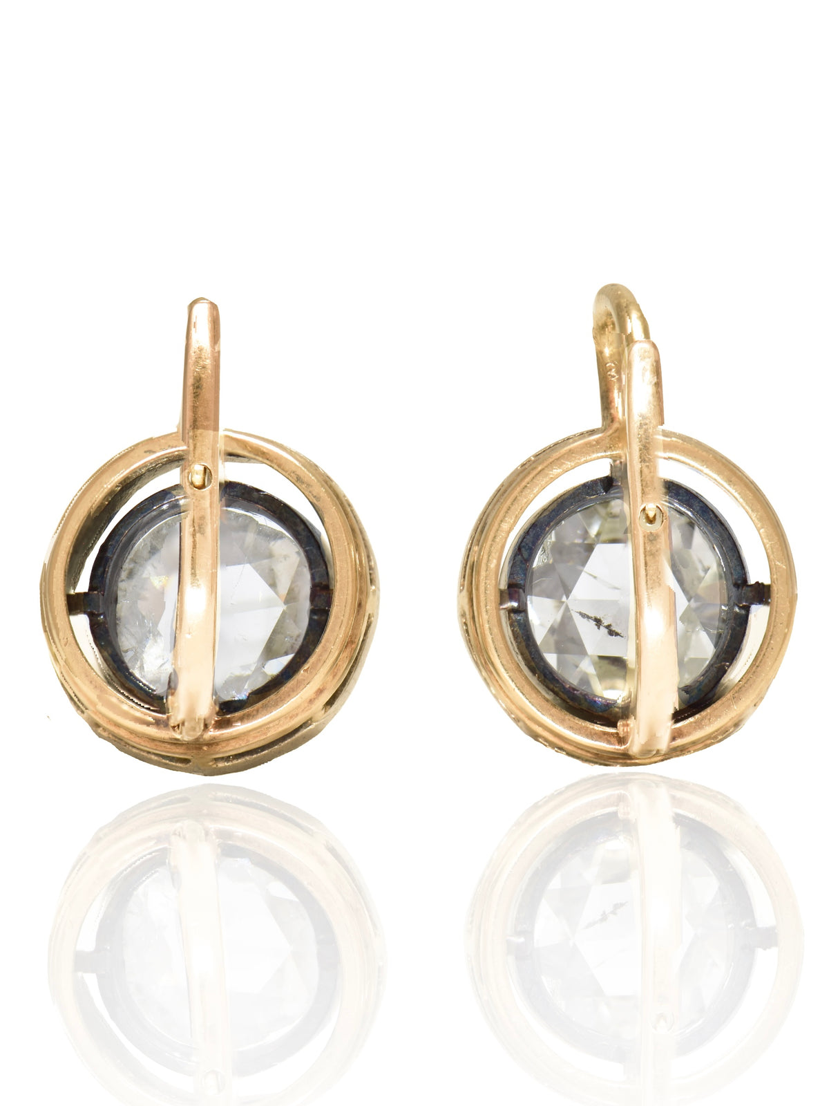 Antique 18K Gold Topped Silver 3.6 CTW Rose Cut Diamond Earring