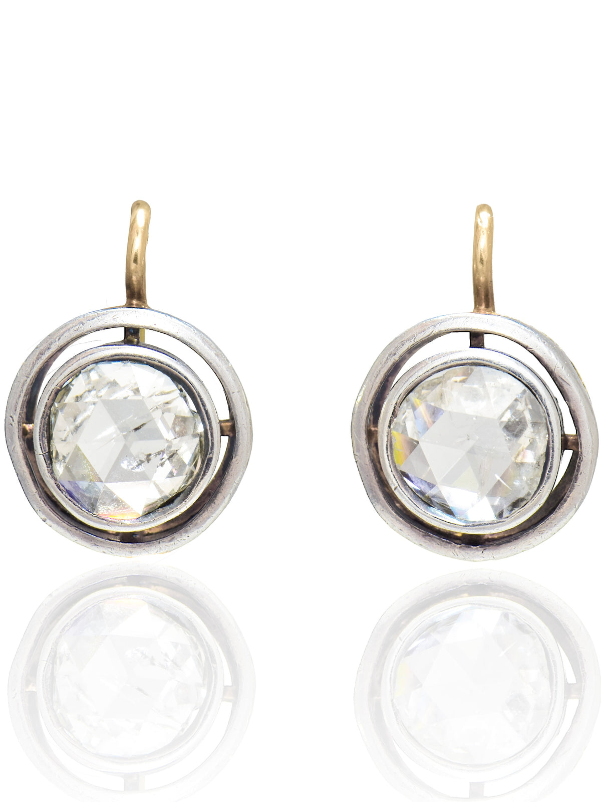 Antique 18K Gold Topped Silver 3.6 CTW Rose Cut Diamond Earring