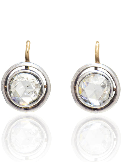 Antique 18K Gold Topped Silver 3.6 CTW Rose Cut Diamond Earring