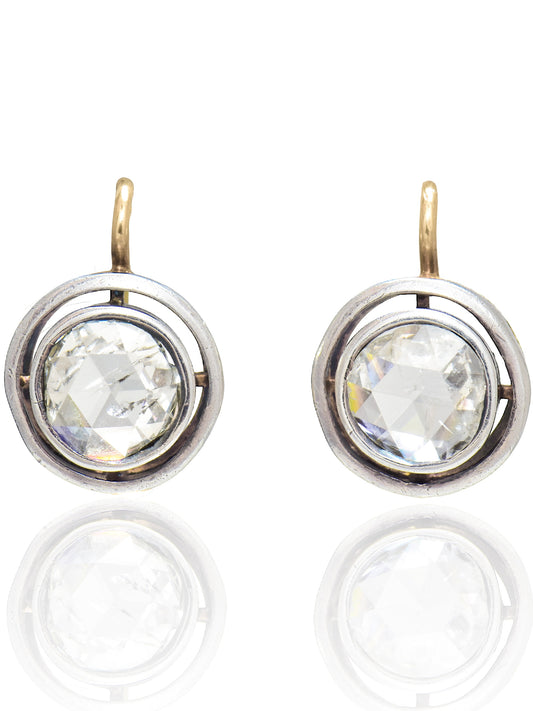 Antique 18K Gold Topped Silver 3.6 CTW Rose Cut Diamond Earring