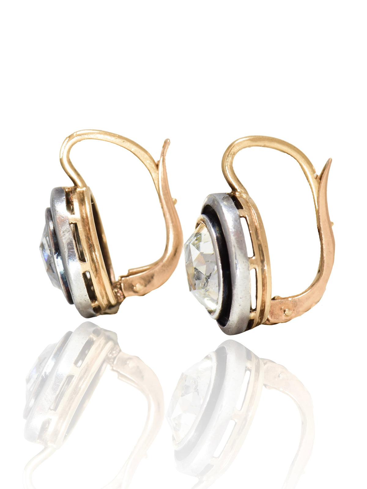 Antique 18K Gold Topped Silver 3.6 CTW Rose Cut Diamond Earring