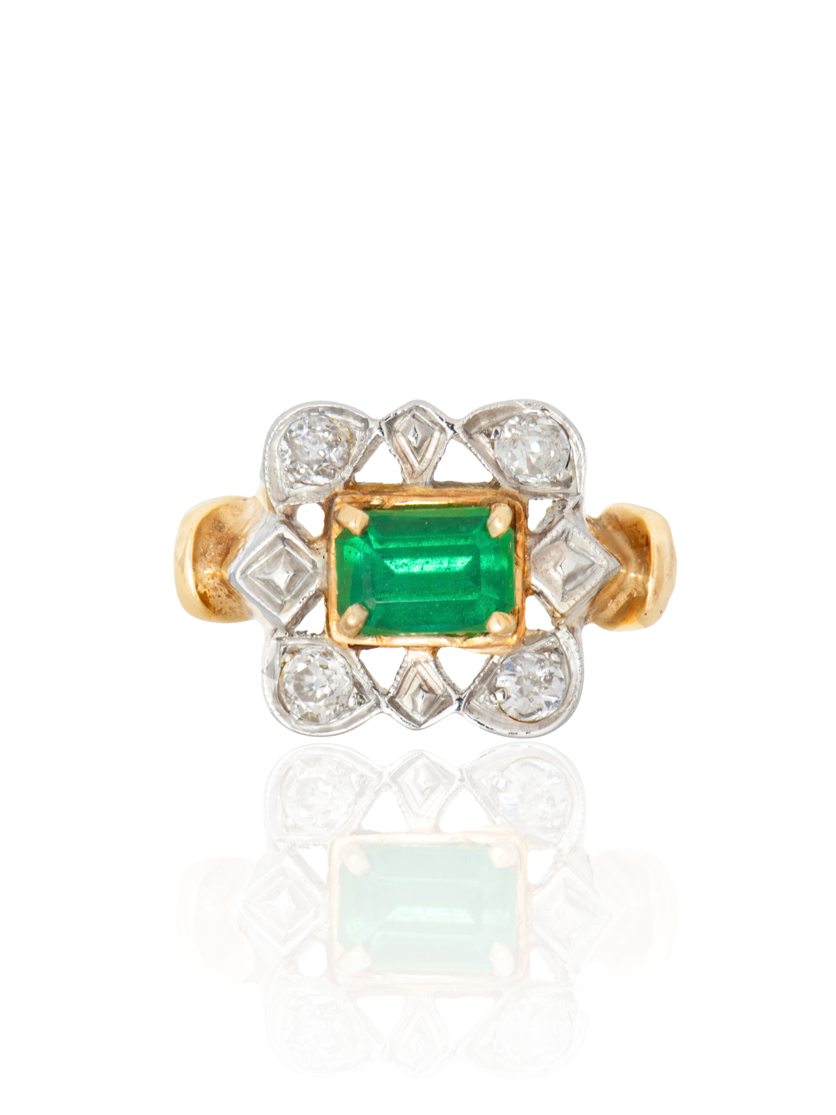 Antique 18K Gold Emerald Diamond Ring