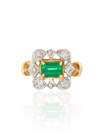 Antique 18K Gold Emerald Diamond Ring