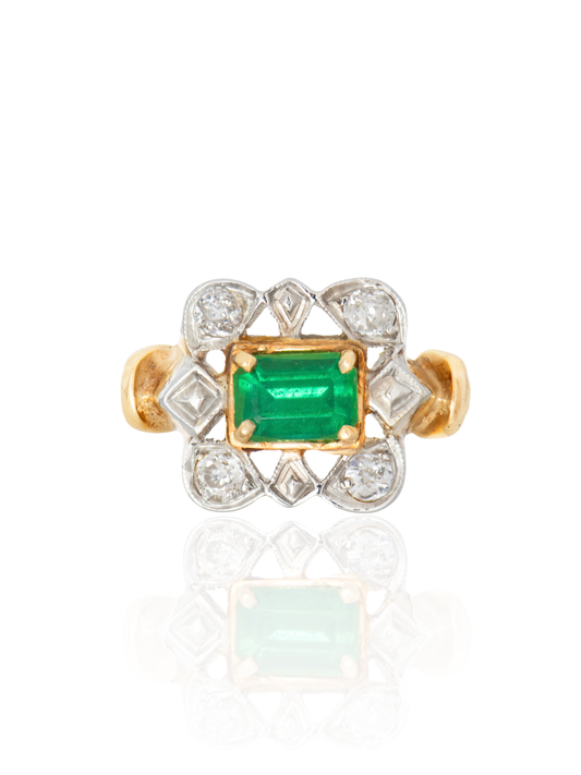 Antique 18K Gold Emerald Diamond Ring