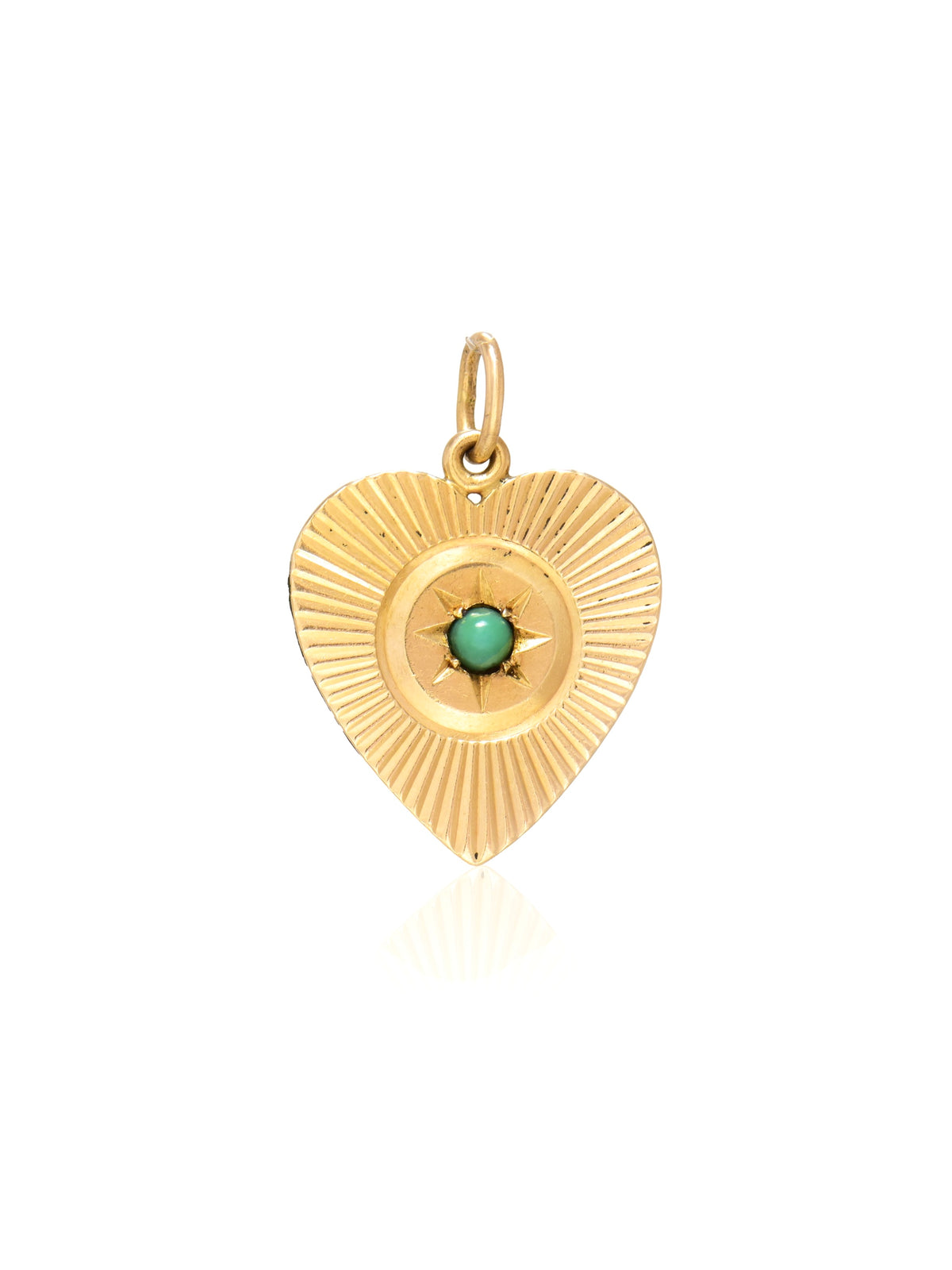 Vintage 14K Gold Turquoise Engine Turned Heart Charm