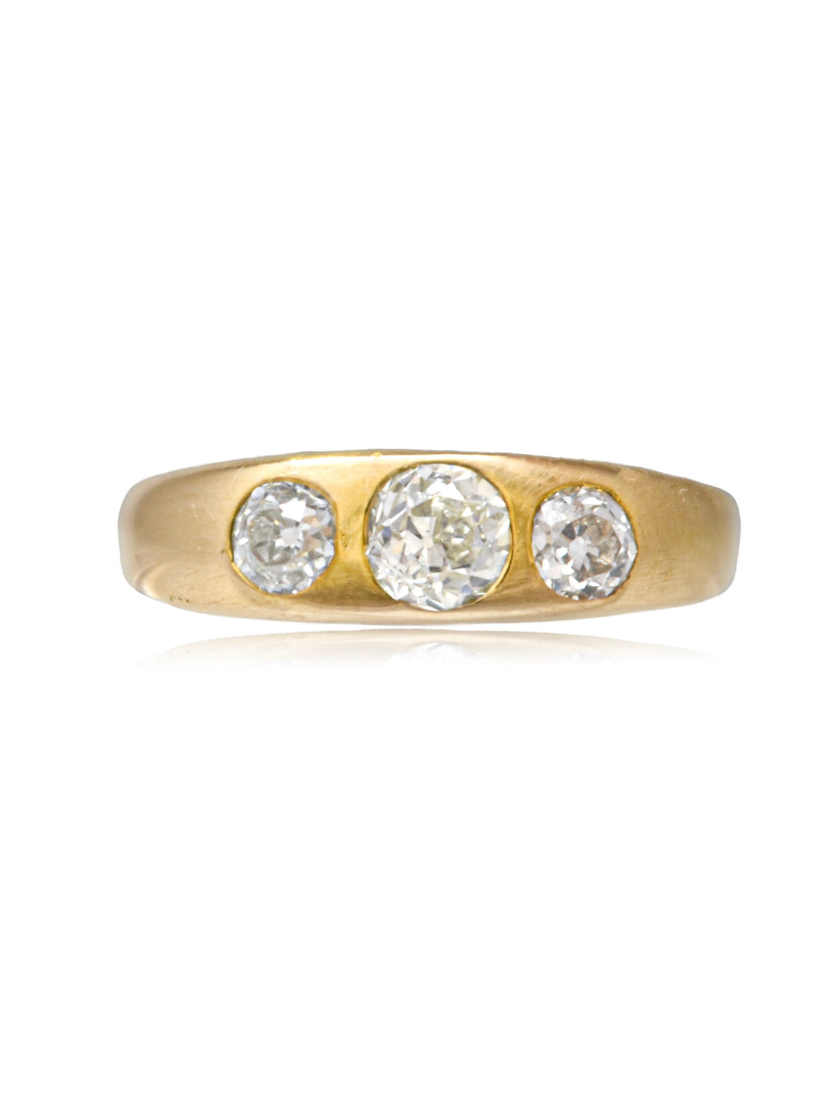 Antique 14K Gold Three Stone Old Mine Cut Diamond Gypsy Ring