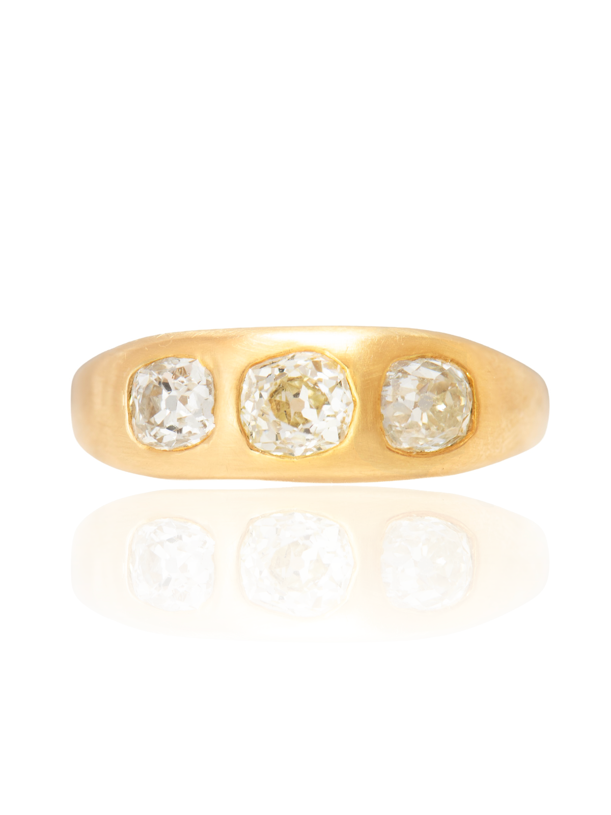 14K Gold 1.44 CTW Old Mine Cut Diamond Three Stone Gypsy Ring