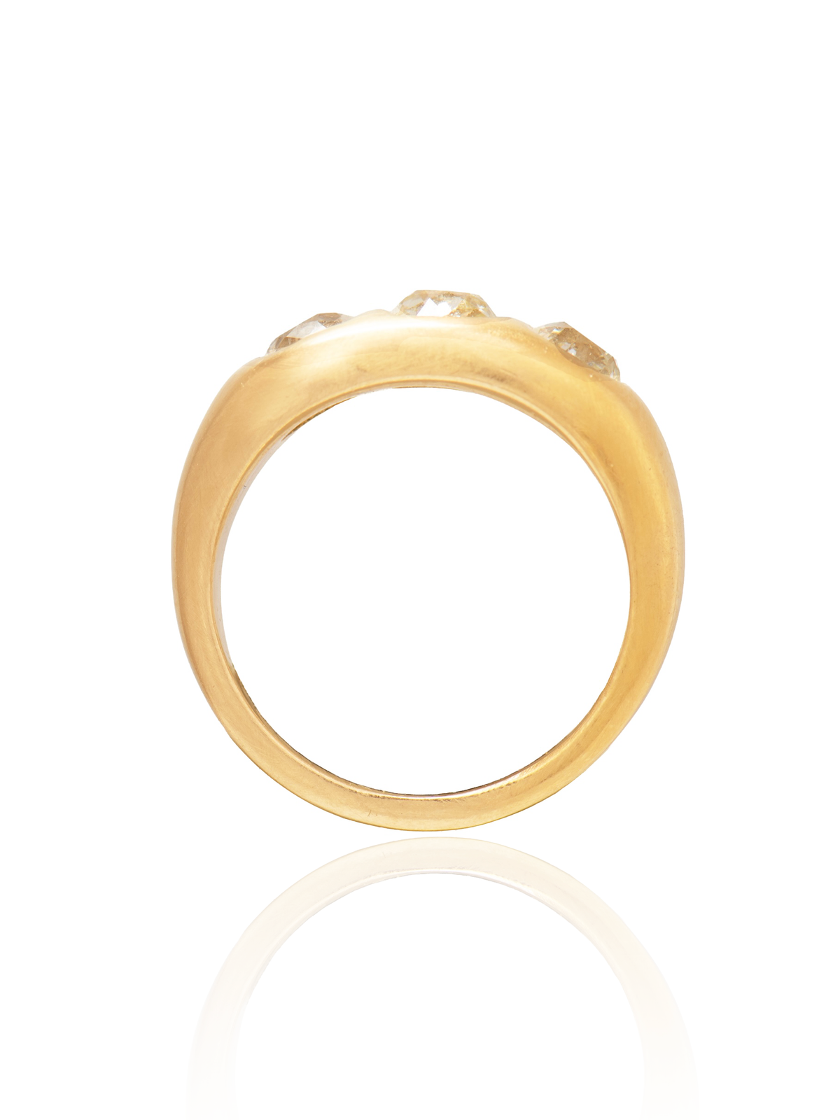 14K Gold 1.44 CTW Old Mine Cut Diamond Three Stone Gypsy Ring