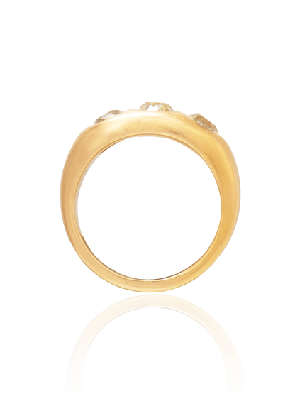 14K Gold 1.44 CTW Old Mine Cut Diamond Three Stone Gypsy Ring