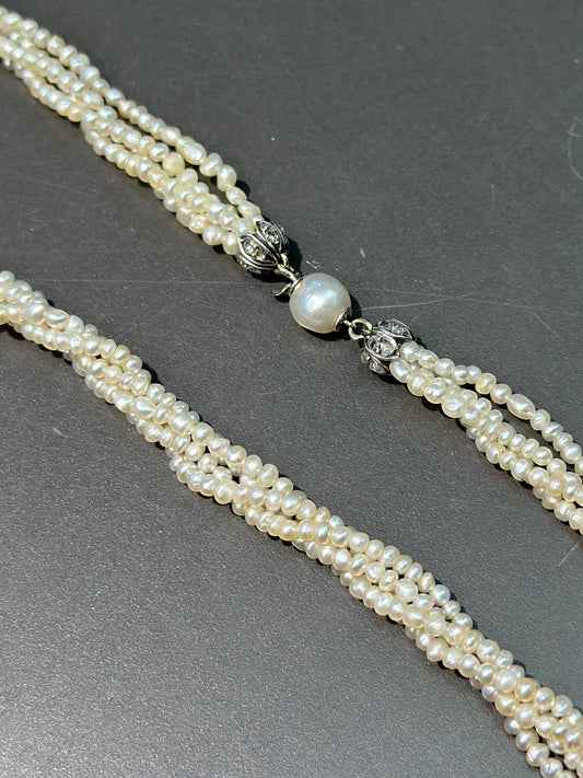 Victorian 14K Gold Natural Saltwater Pearl Bead Necklace GIA Certified