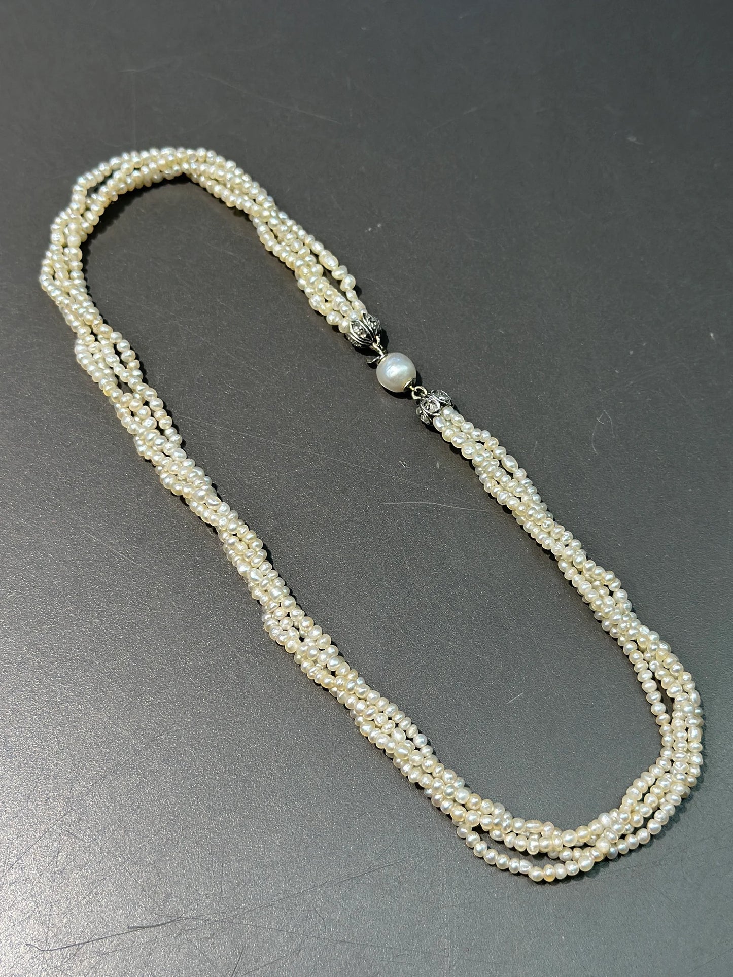 Victorian 14K Gold Natural Saltwater Pearl Bead Necklace GIA Certified