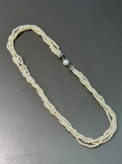 Victorian 14K Gold Natural Saltwater Pearl Bead Necklace GIA Certified