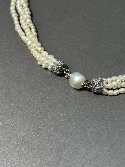 Victorian 14K Gold Natural Saltwater Pearl Bead Necklace GIA Certified