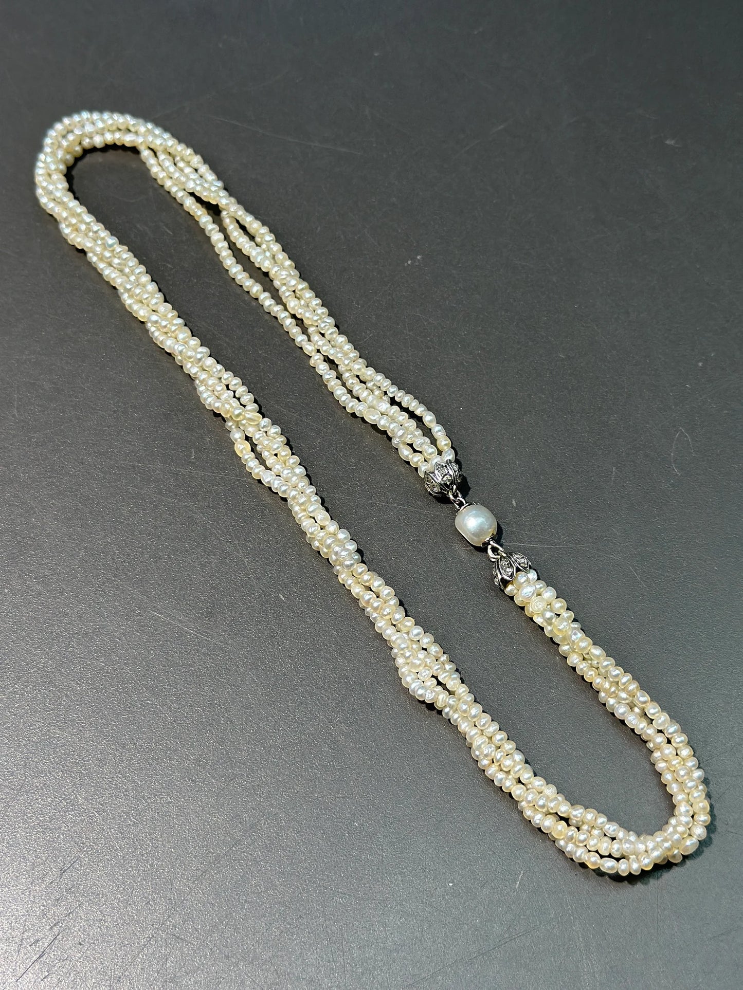 Victorian 14K Gold Natural Saltwater Pearl Bead Necklace GIA Certified