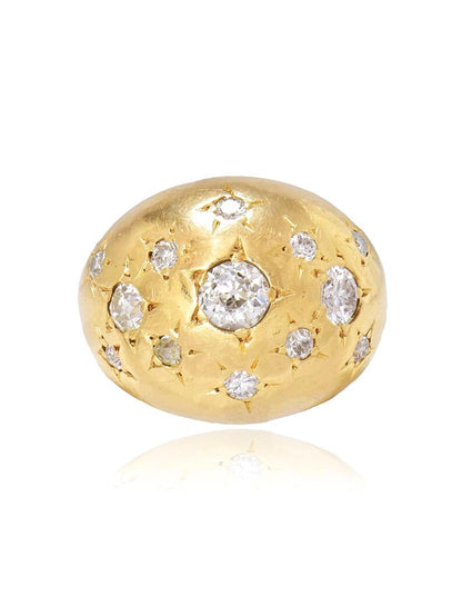 Vintage 14K Gold Old Mine Cut Diamond Bombé Ring
