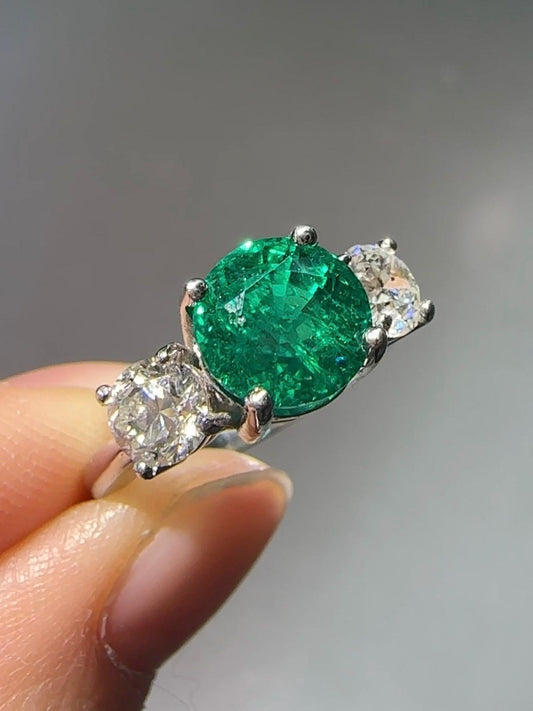 Platinum 2.23 CTW Emerald Diamond Trilogy Ring GIA
