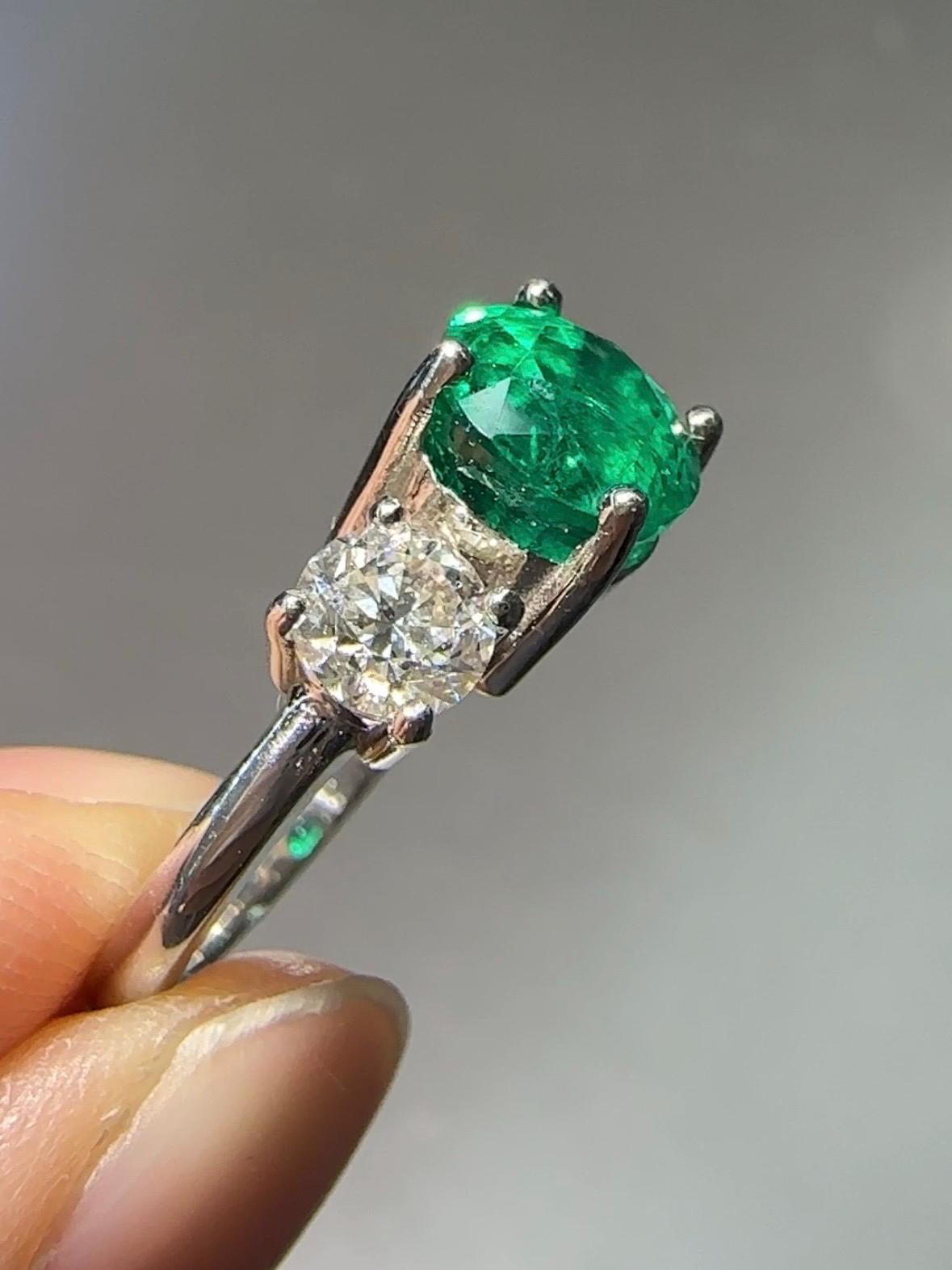 Platinum 2.23 CTW Emerald Diamond Trilogy Ring GIA