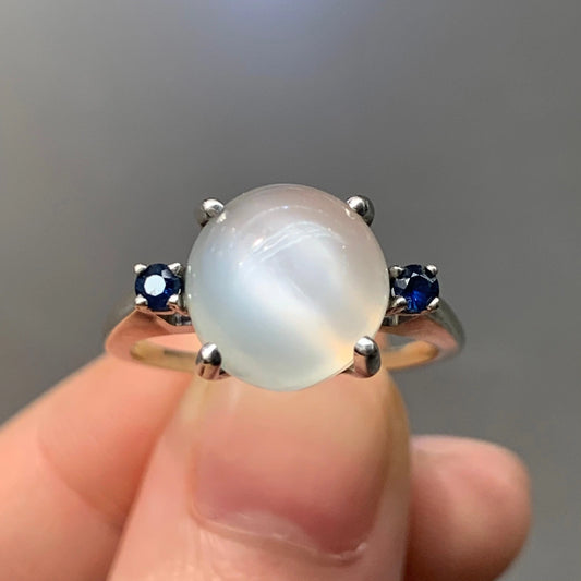 Bague saphir pierre de lune naturelle en or 14 carats