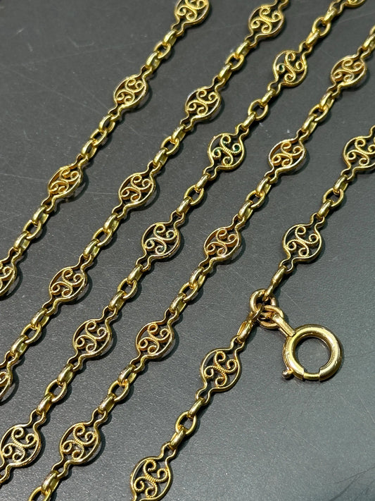 Antique 14K Yellow Gold Filigree Watch Chain Necklace 52.0 inch