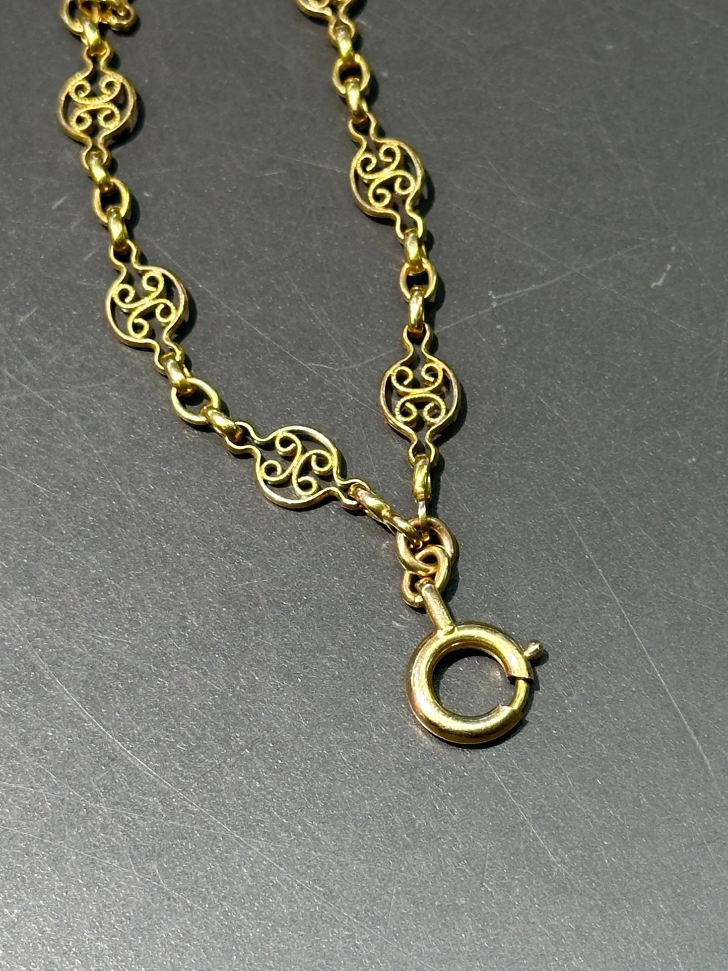 Antique 14K Yellow Gold Filigree Watch Chain Necklace 52.0 inch
