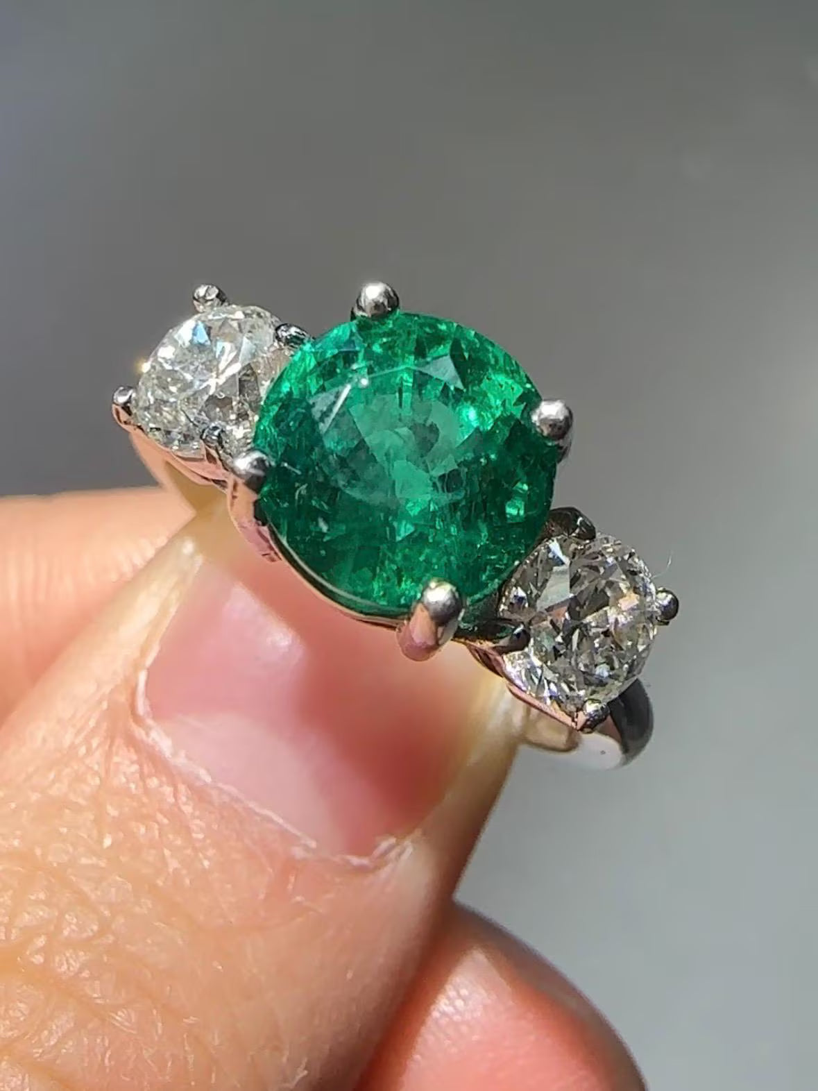 Platinum 2.23 CTW Emerald Diamond Trilogy Ring GIA