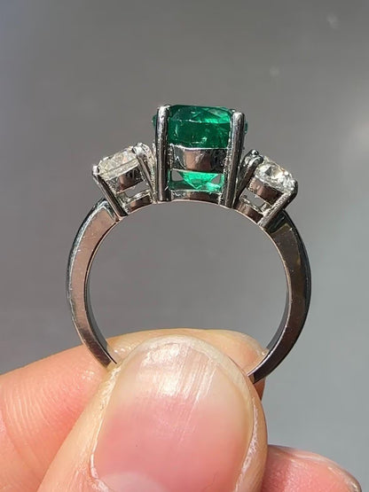 Platinum 2.23 CTW Emerald Diamond Trilogy Ring GIA