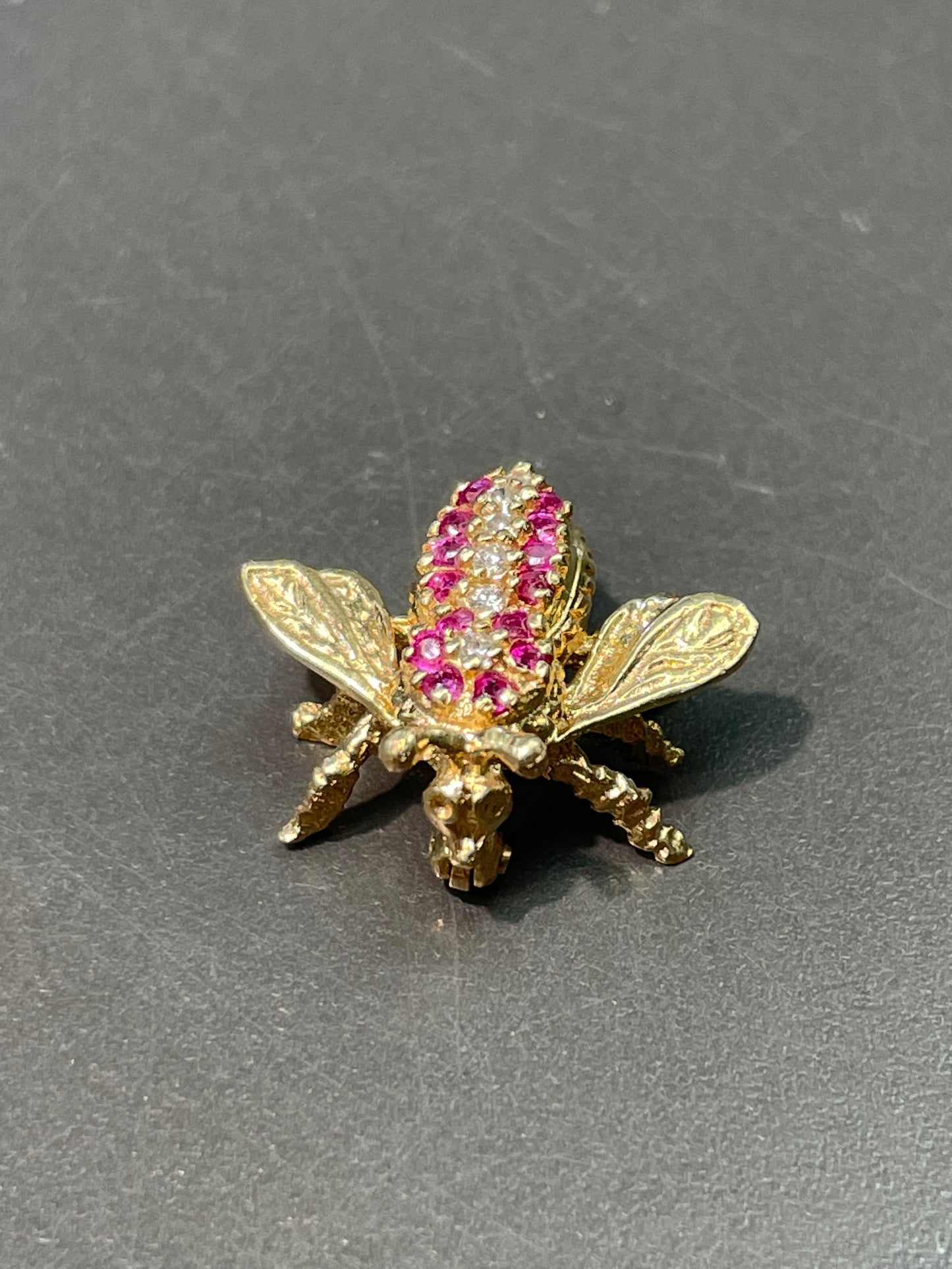 Vintage 14K Gold Ruby and Diamond Bee Brooch