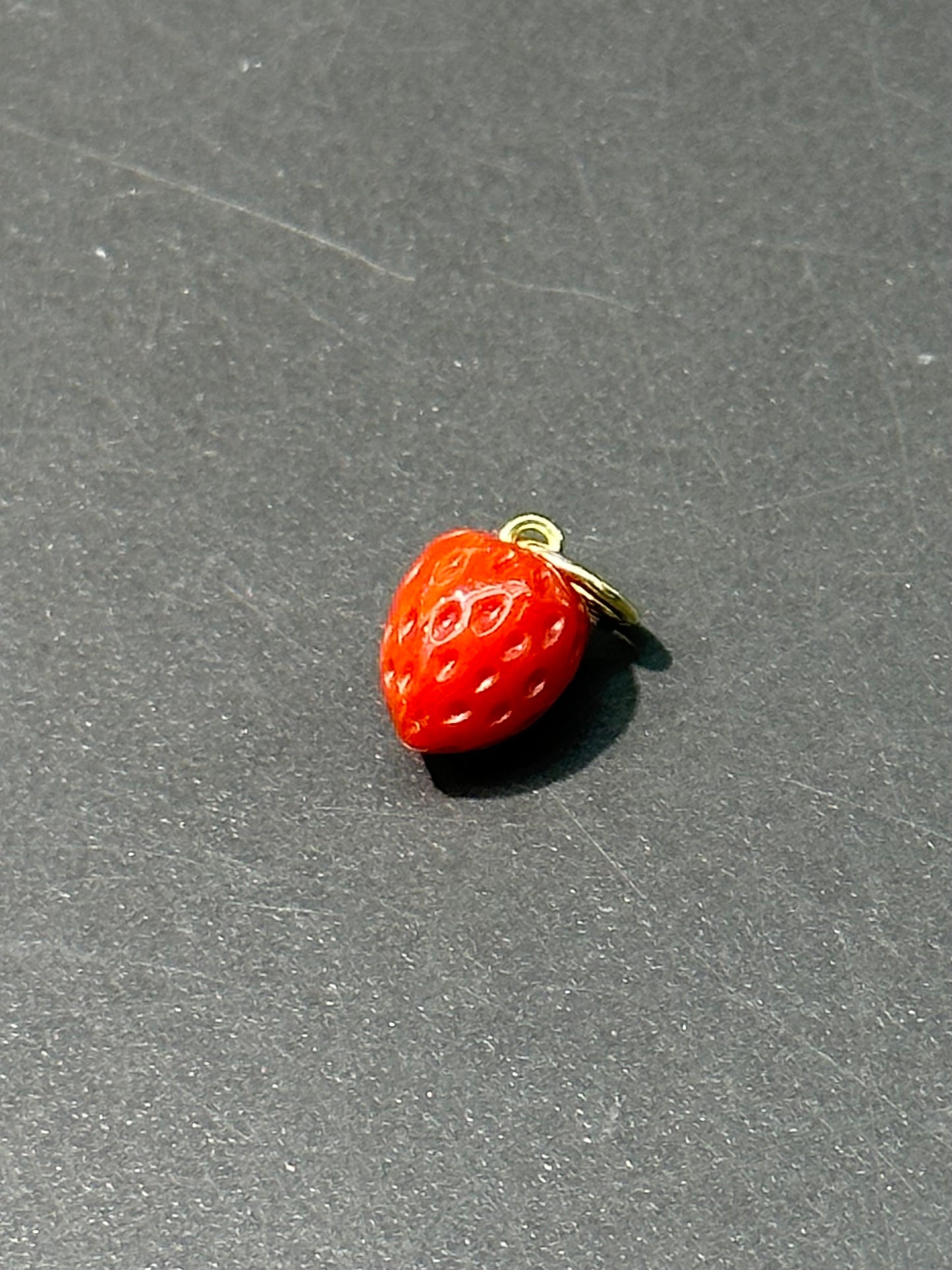 18K Gold Carved Coral Strawberry Charm