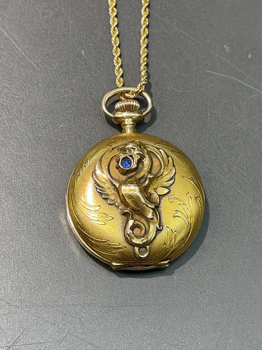 Art Nouveau 18K Gold Chimera Griffin Pocket Watch