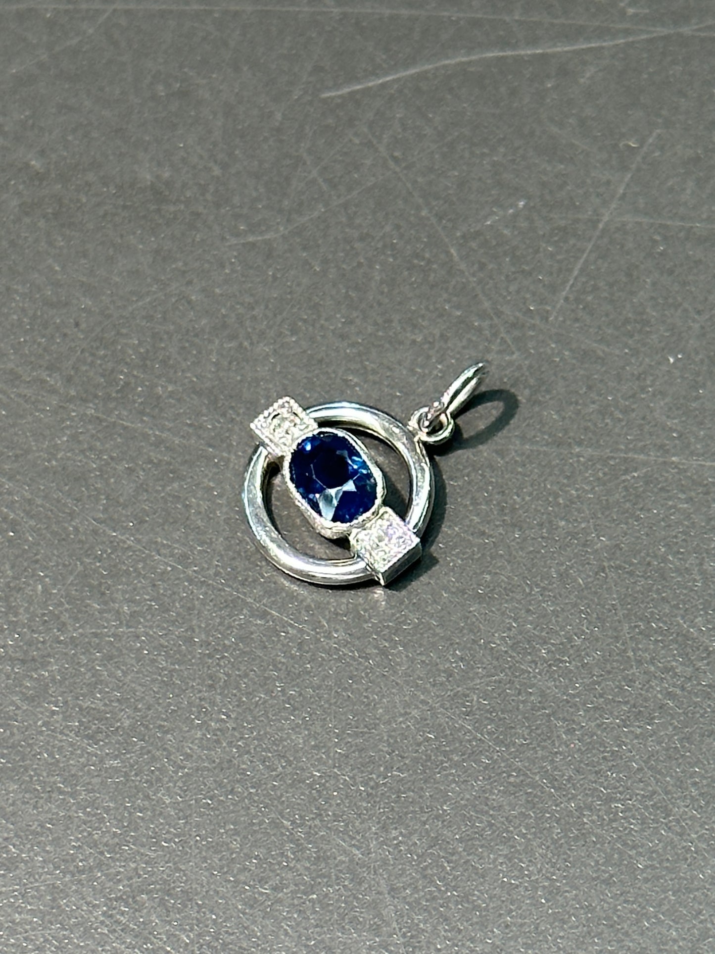 Art Deco 14K Gold Sapphire and Diamond Charm