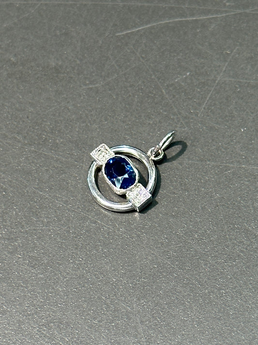 Art Deco 14K Gold Sapphire and Diamond Charm