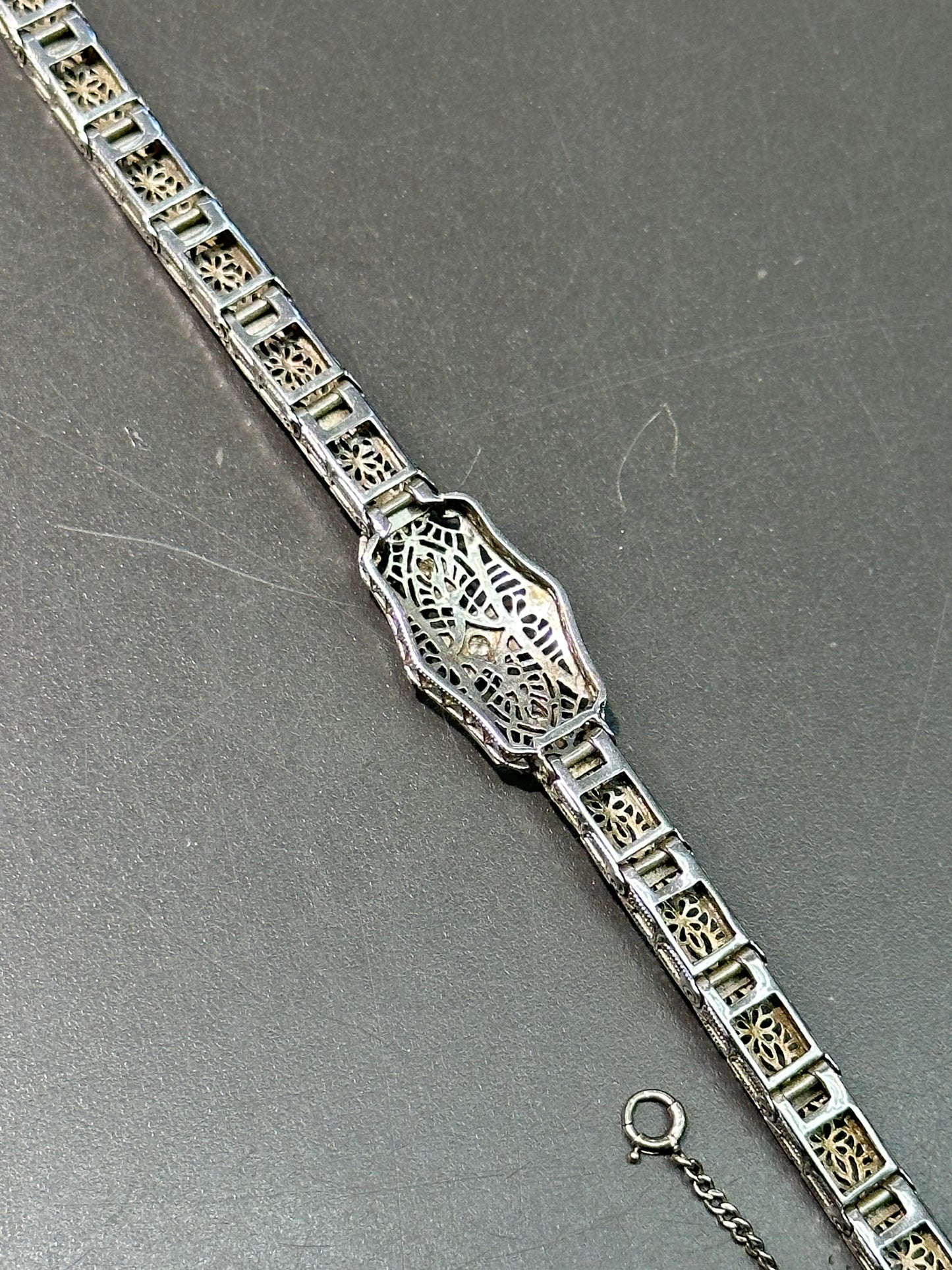 装饰艺术 14K 金钻石花丝手链