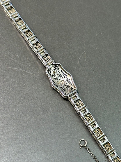 装饰艺术 14K 金钻石花丝手链